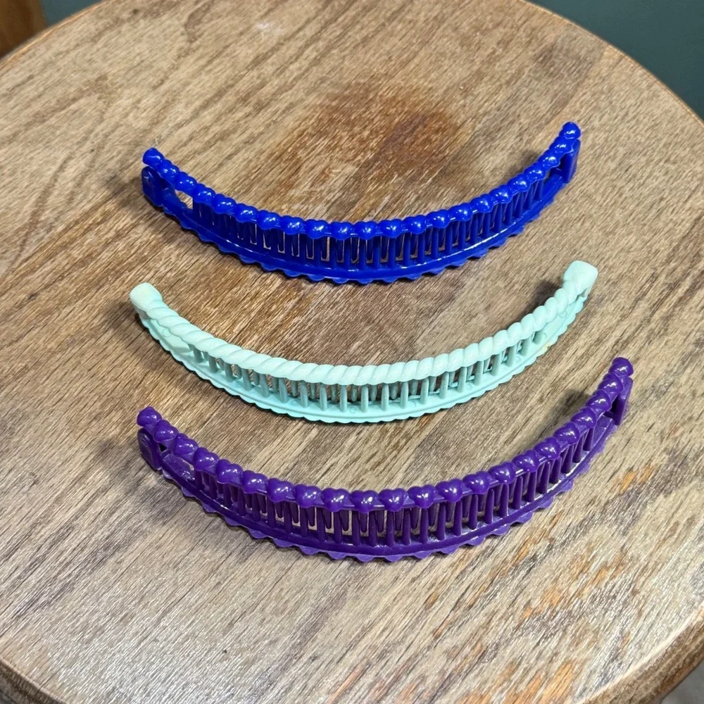 Vintage 80s Banana Clip Hair Accessories Set 3pc Clincher Ponytail Combs 6in